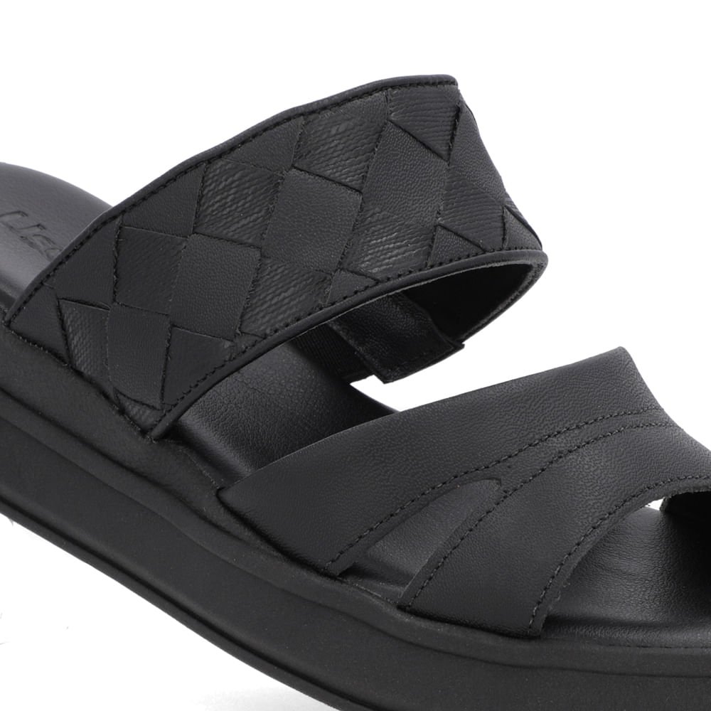 Tamanco Preto Couro Tira Trançada Preto 4