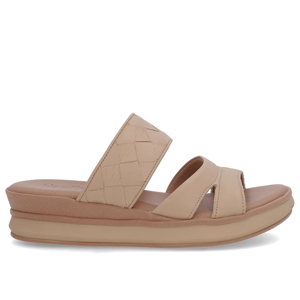 Tamanco Bege Couro Tira Trançada