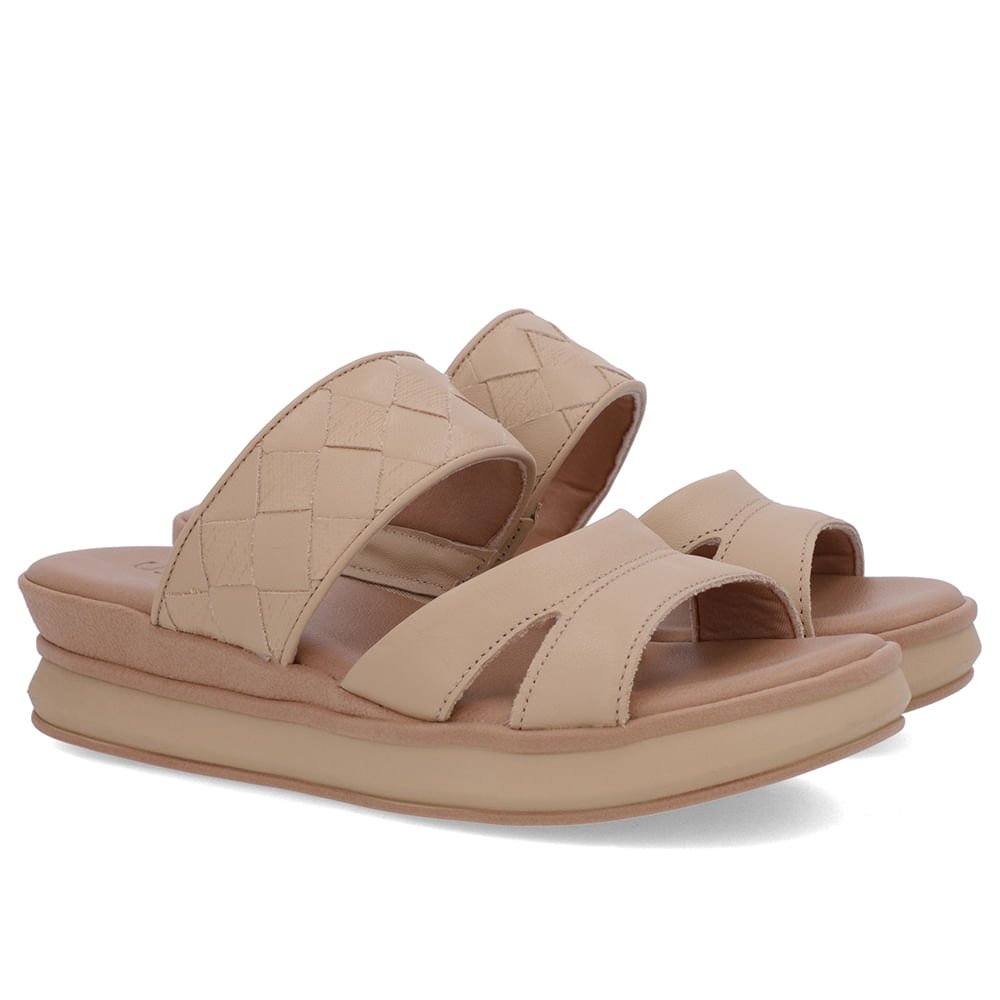 Tamanco Bege Couro Tira Trançada Bege 2