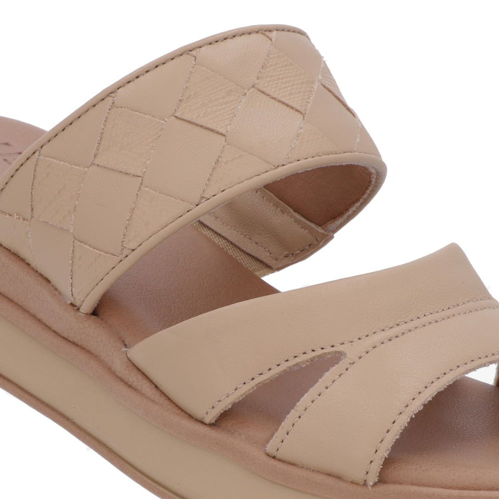 Tamanco Bege Couro Tira Trançada Bege 4