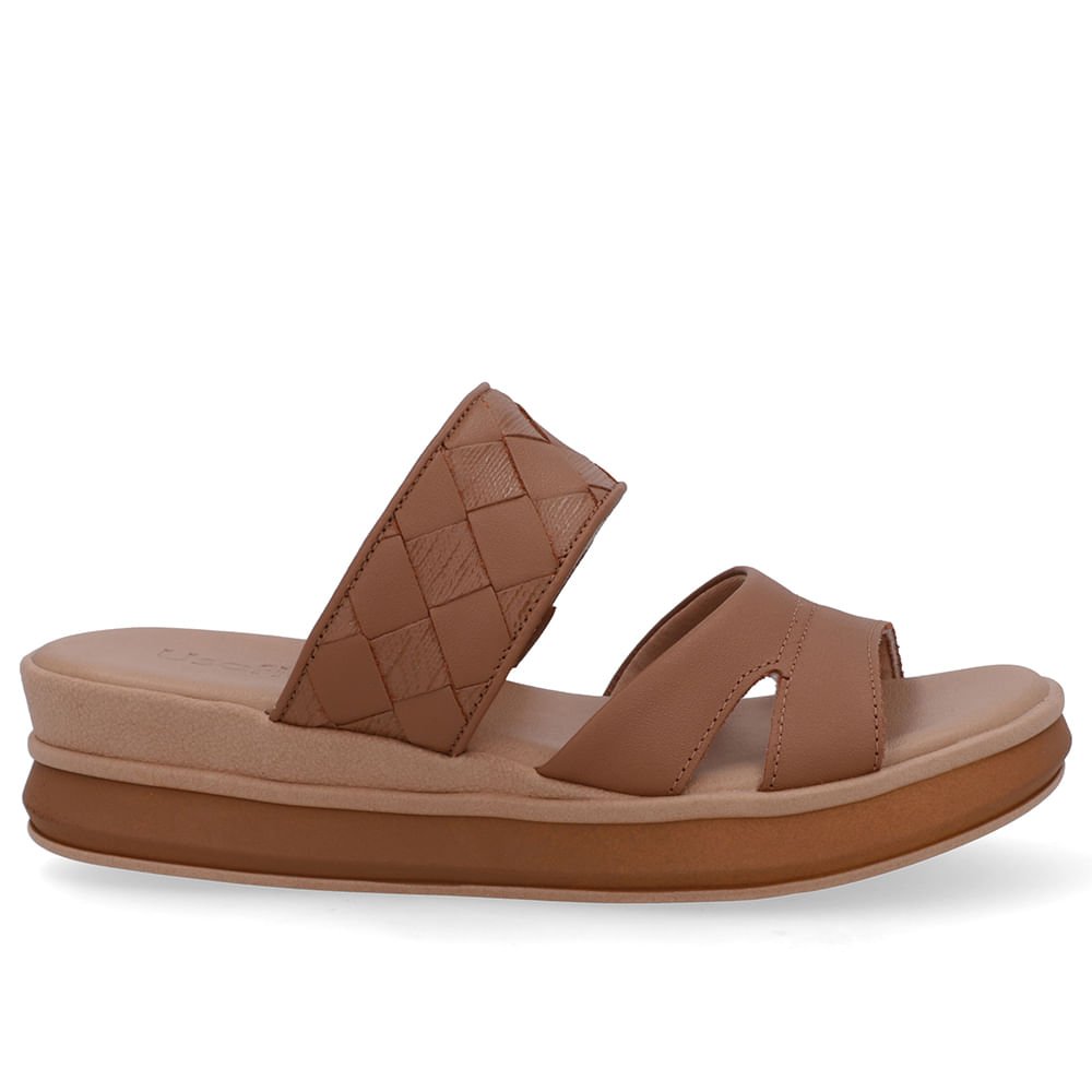 Tamanco Marrom Couro Tira Trançada