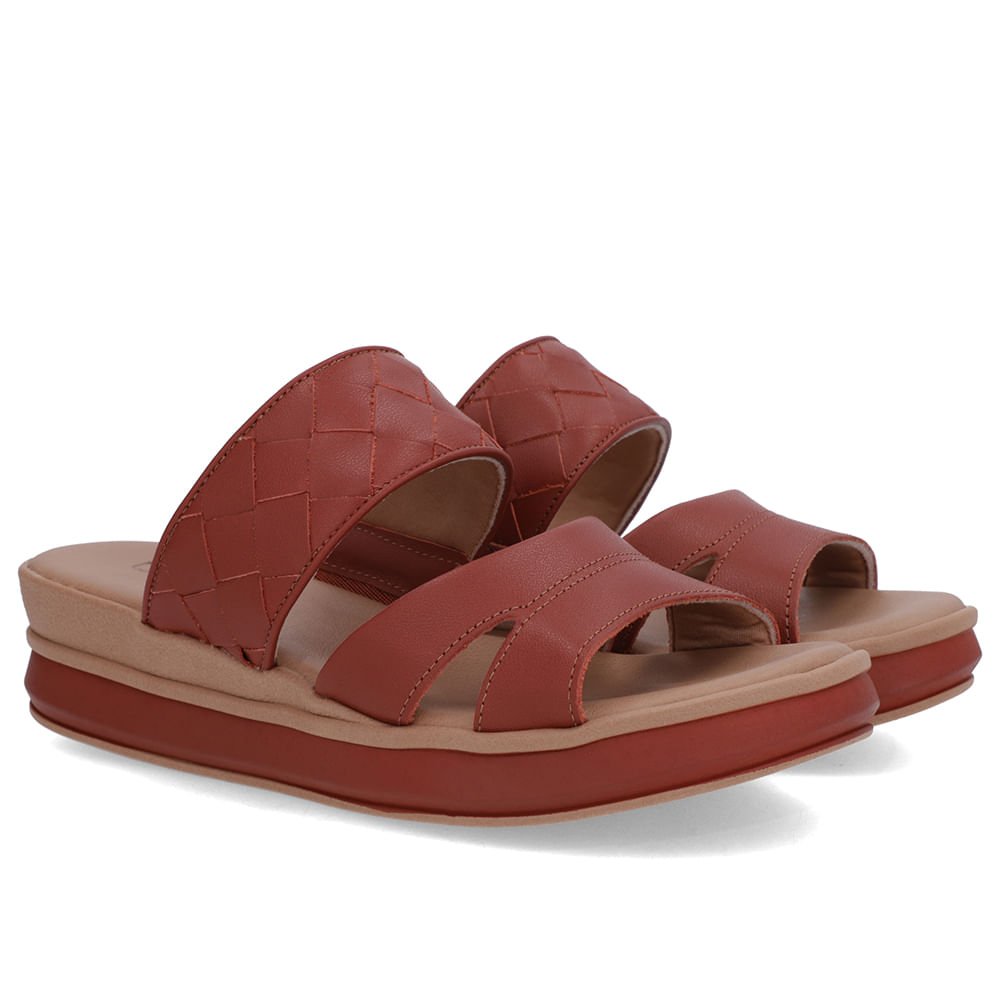 Tamanco Marrom Terracota Couro Tira Trançada Marrom 2