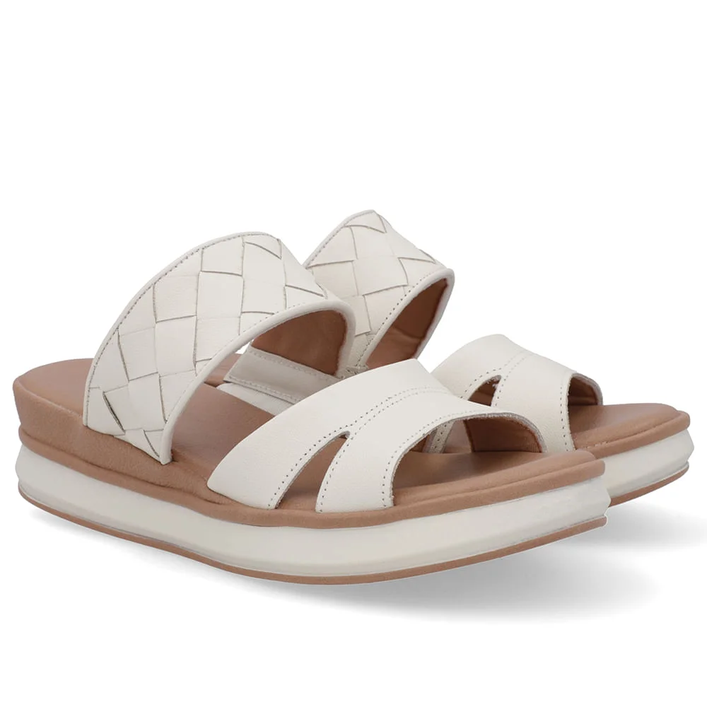 Tamanco Branco Marfim Couro Tira Trançada Branco 2