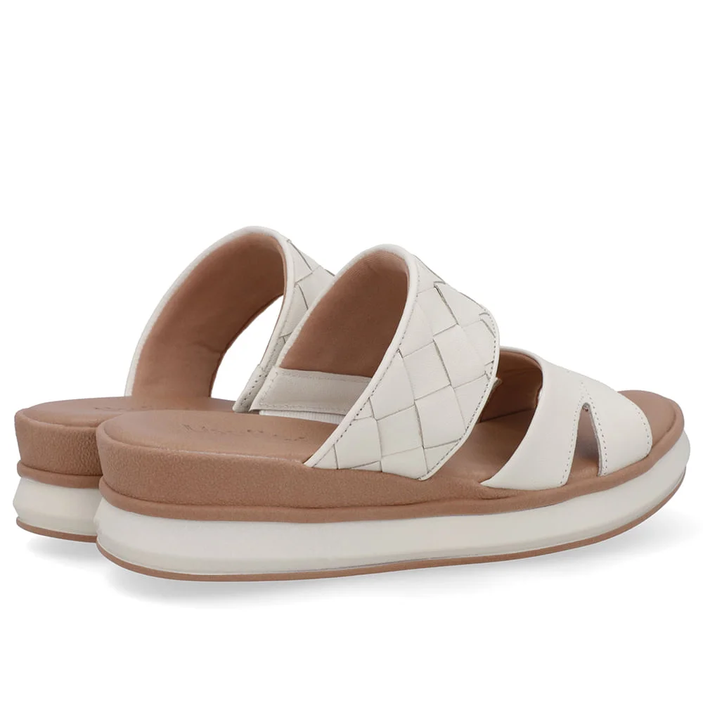 Tamanco Branco Marfim Couro Tira Trançada Branco 3