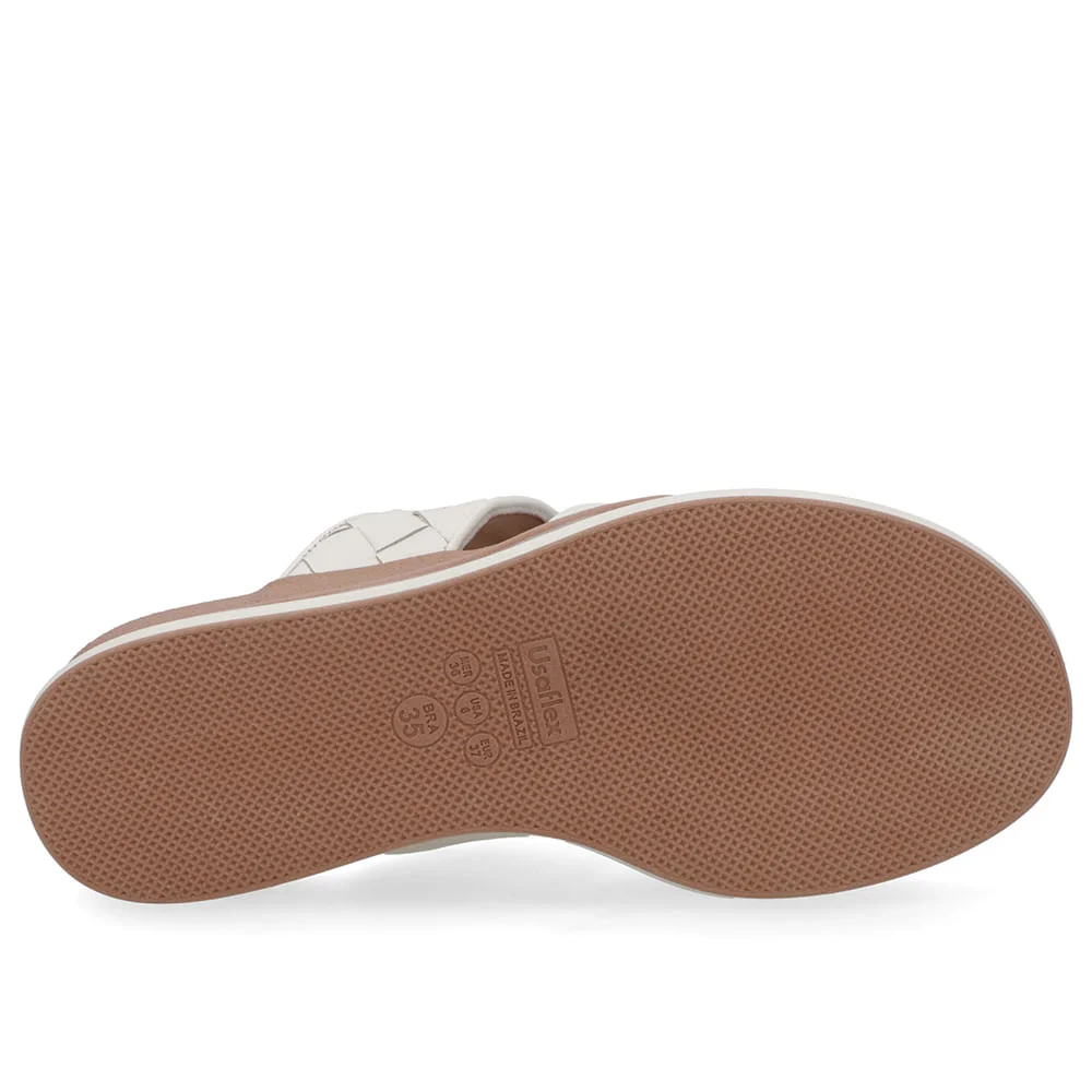 Tamanco Branco Marfim Couro Tira Trançada Branco 5