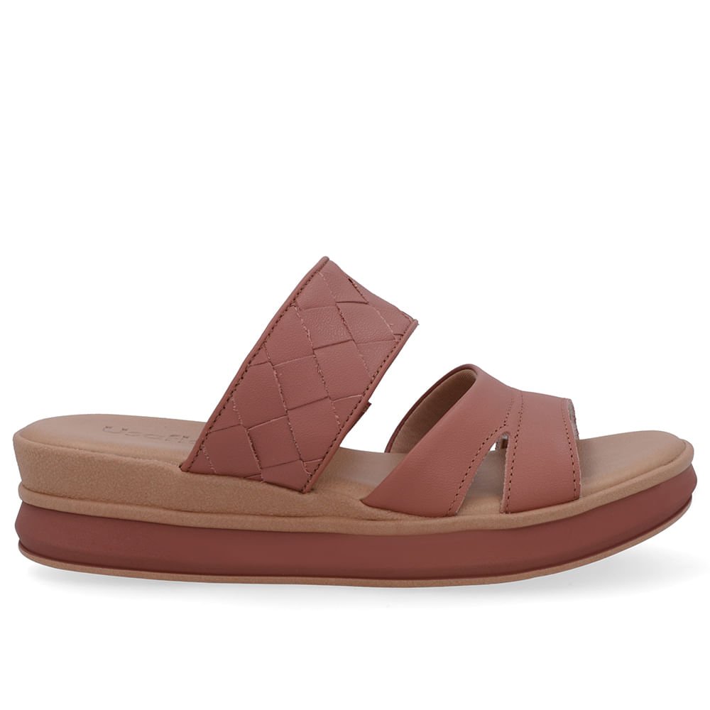 Tamanco Rosa Couro Tira Trançada