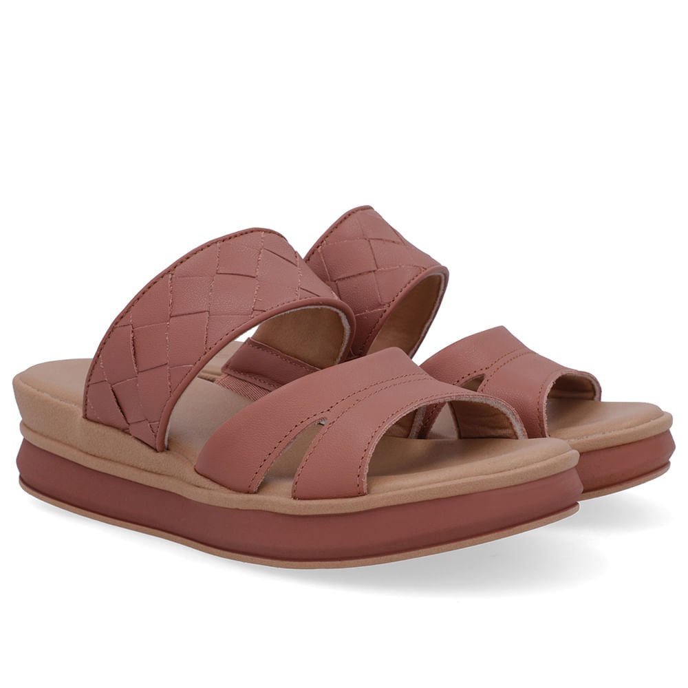 Tamanco Rosa Couro Tira Trançada Rosa 2