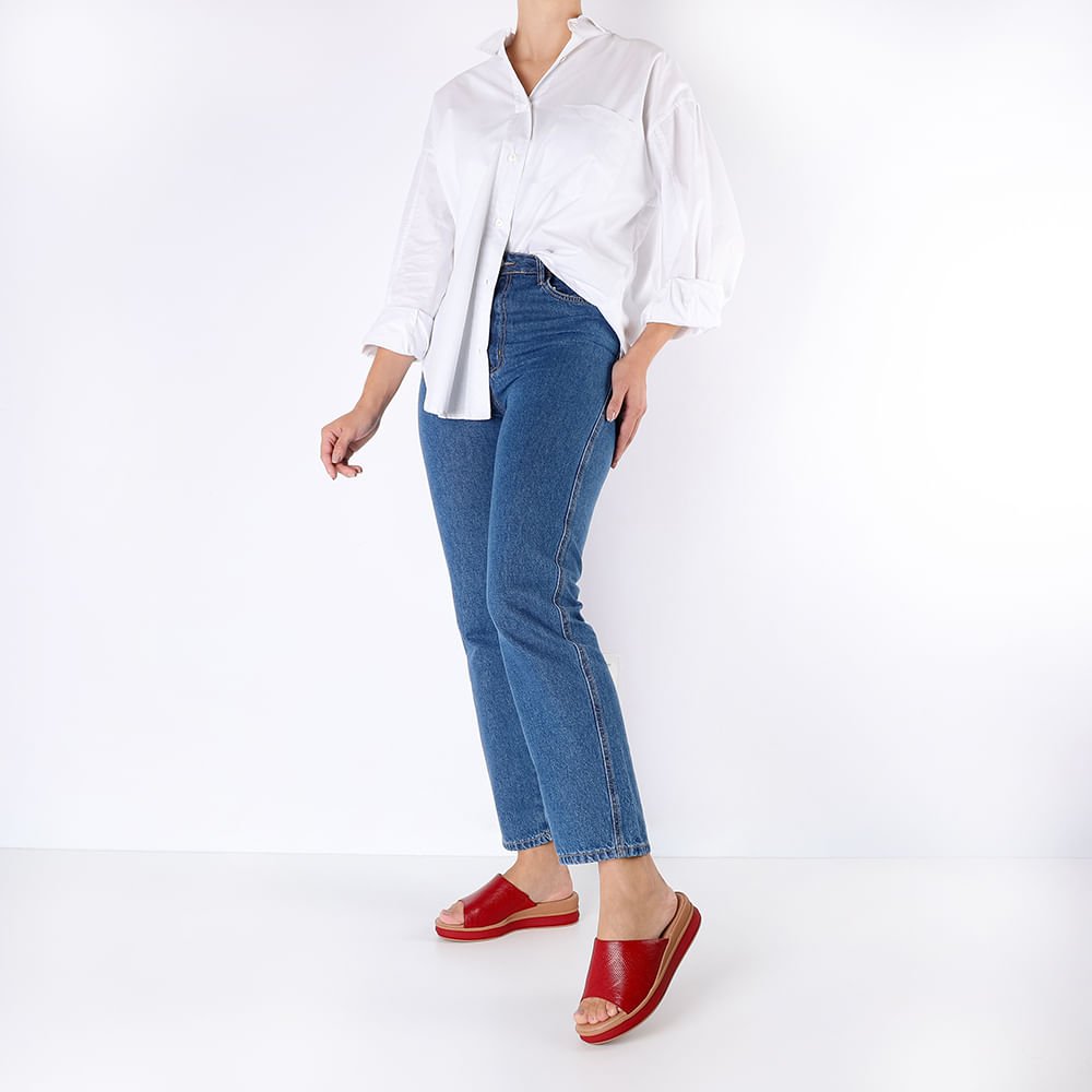 Tamanco Vermelho Couro Tira Textura Vermelho 4