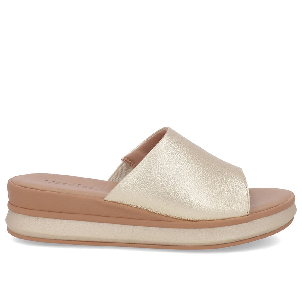 Tamanco Dourado Couro Tira Lisa