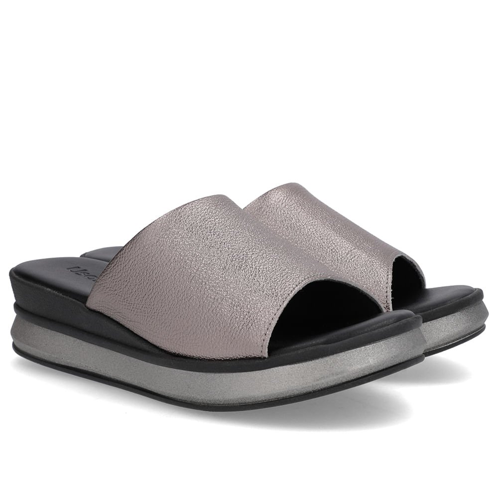 Tamanco Aço Couro Tira Lisa Cinza 2