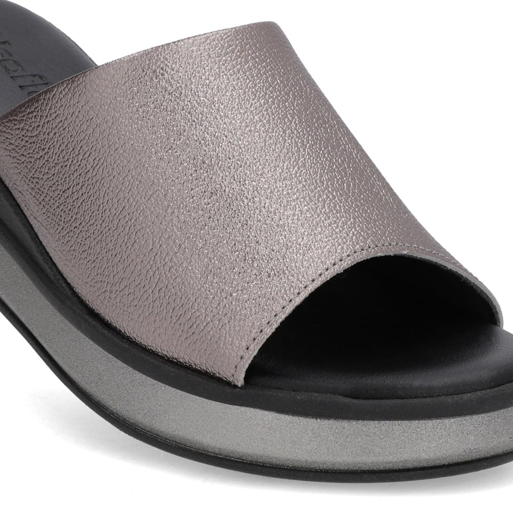 Tamanco Aço Couro Tira Lisa Cinza 4