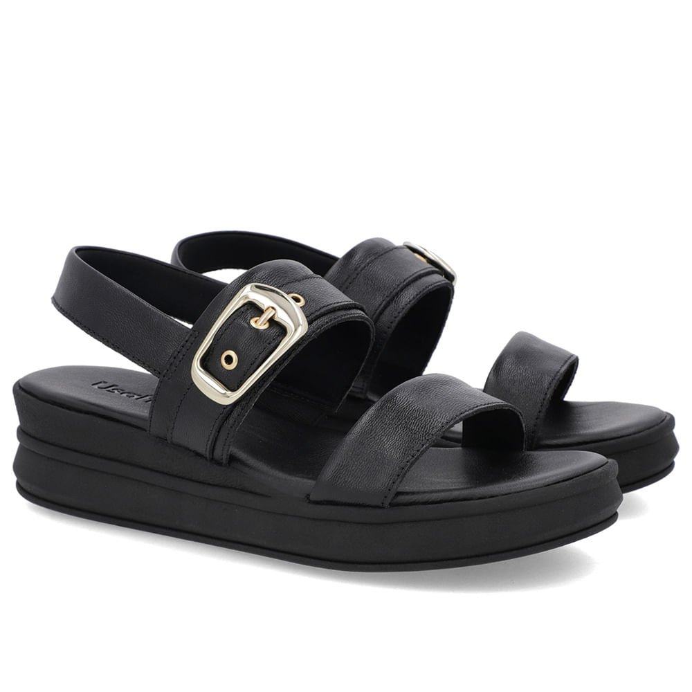 Sandália Salto Plataforma Couro Preta Preto 2