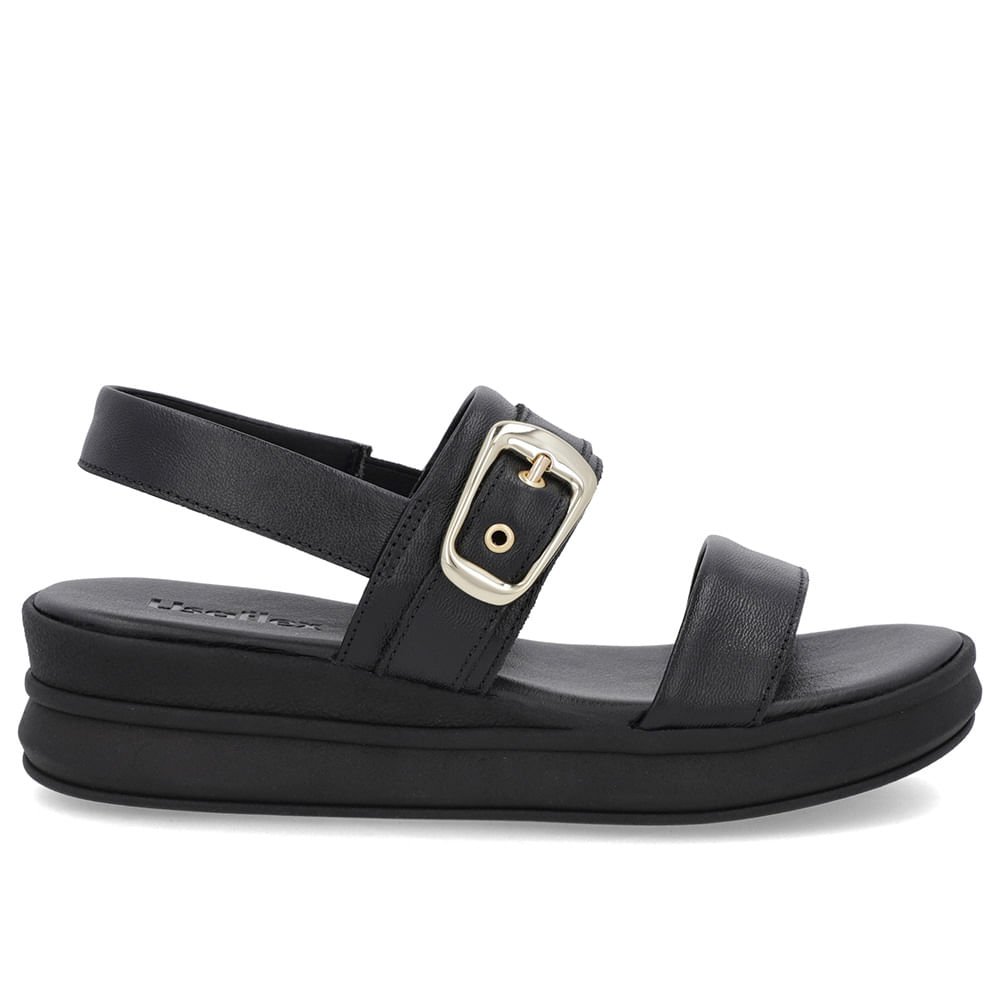 Sandália Salto Plataforma Couro Preta Preto 1