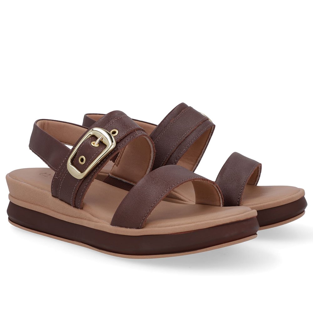 Sandália Salto Plataforma Couro Marrom Pinhão Marrom 2