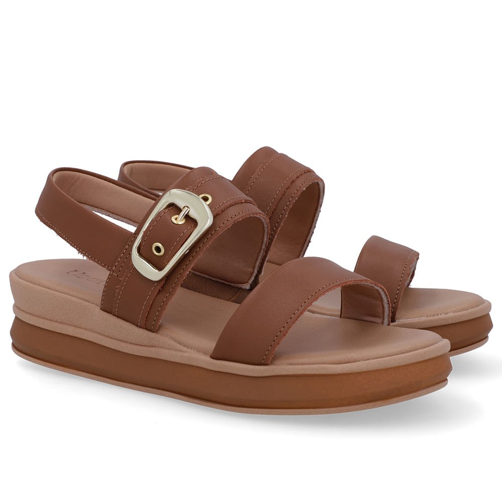 Sandália Salto Plataforma Couro Marrom Caramelo Marrom 2