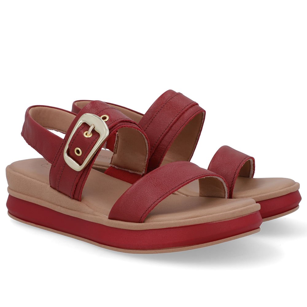 Sandália Salto Plataforma Couro Vermelha Vermelho 2