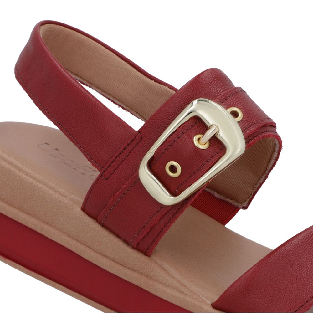 Sandália Salto Plataforma Couro Vermelha Vermelho 4