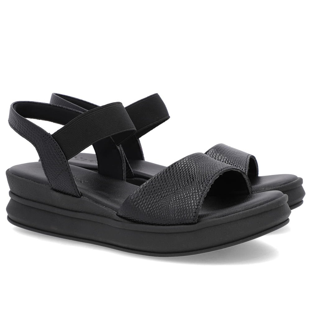 Sandália Salto Plataforma Couro Snake Preta Preto 2