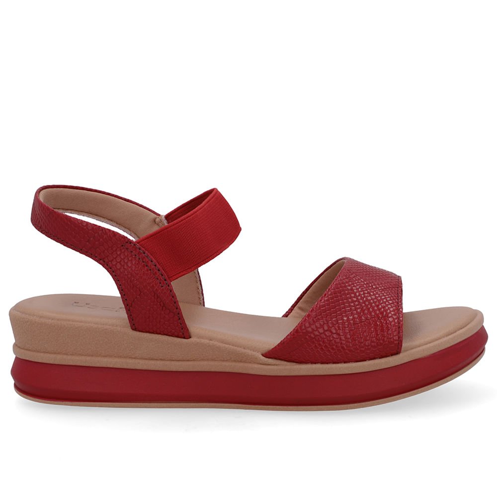 Sandália Salto Plataforma Couro Snake Vermelha