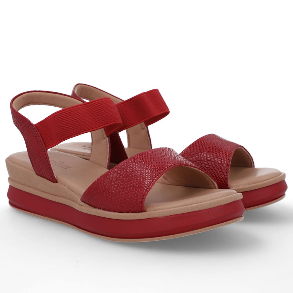 Sandália Salto Plataforma Couro Snake Vermelha Vermelho 2