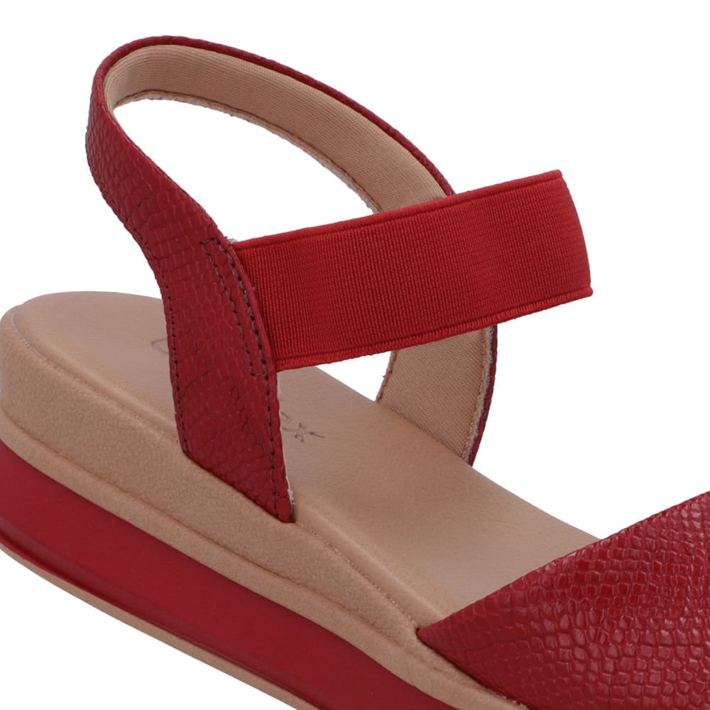 Sandália Salto Plataforma Couro Snake Vermelha Vermelho 4