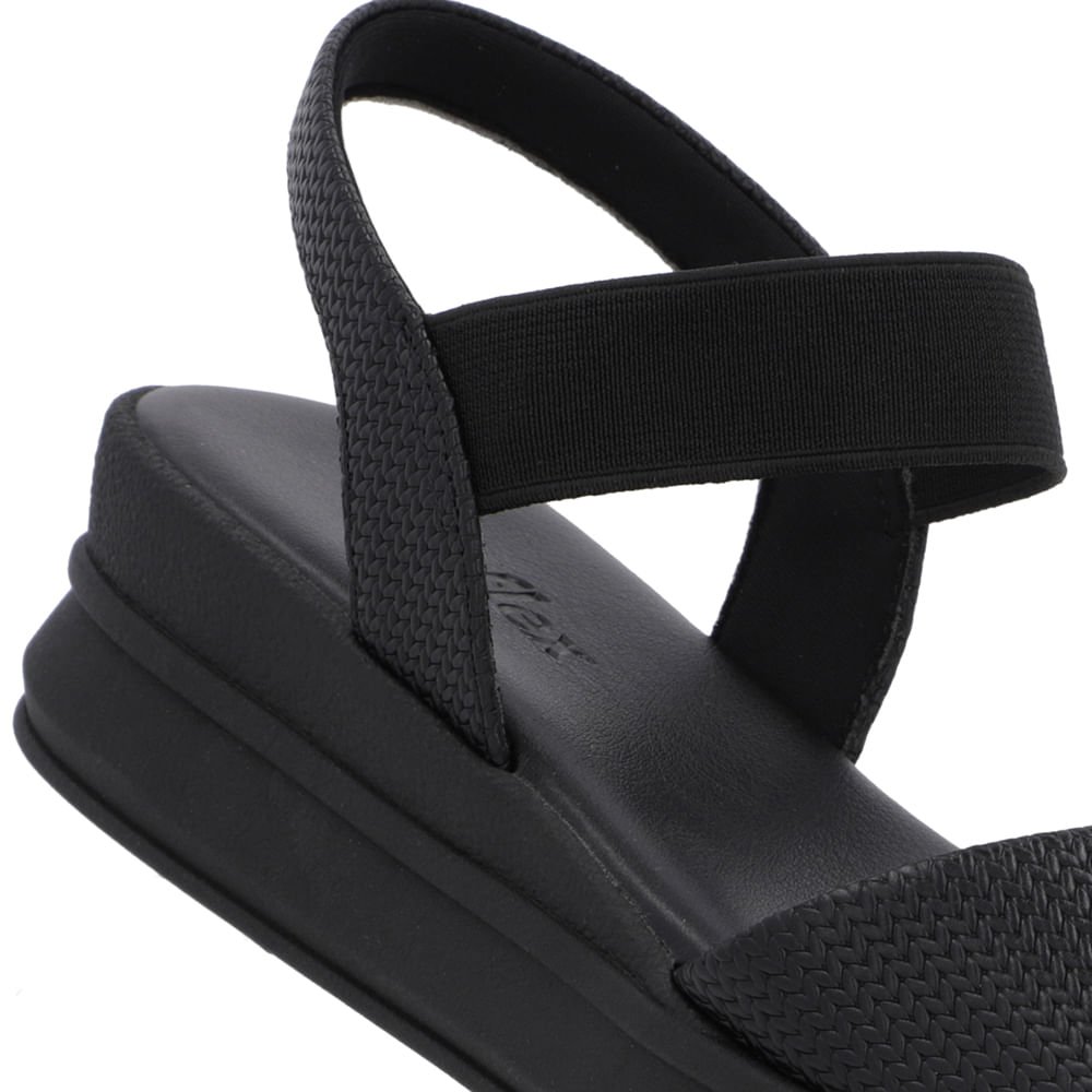 Sandália Salto Plataforma Couro Textura Tricô Preta Preto 4
