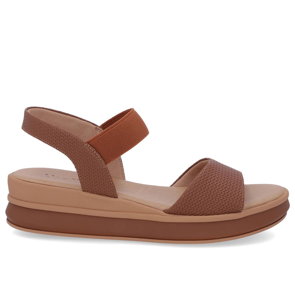 Sandália Salto Plataforma Couro Textura Tricô Marrom