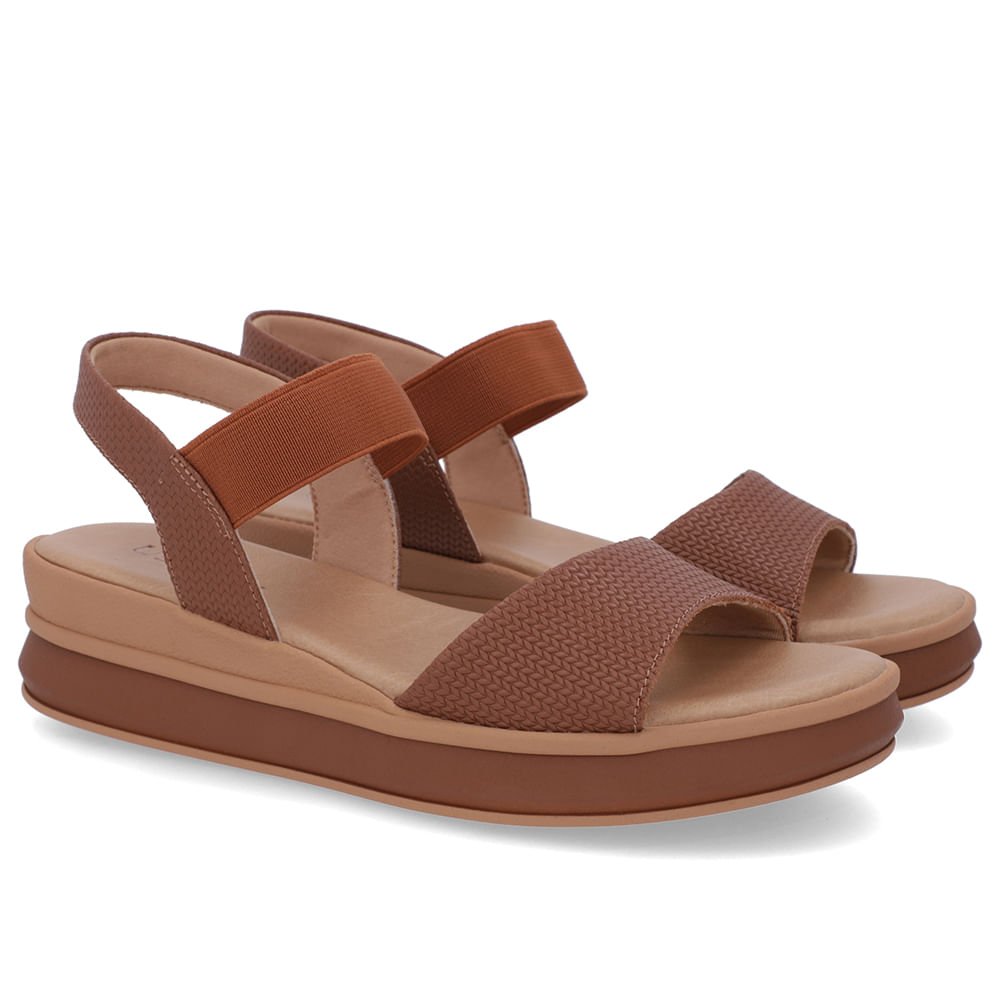 Sandália Salto Plataforma Couro Textura Tricô Marrom Marrom 2