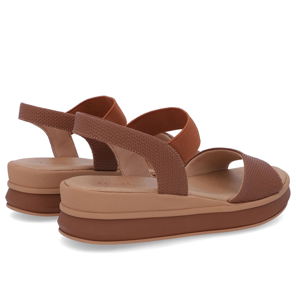 Sandália Salto Plataforma Couro Textura Tricô Marrom Marrom 3