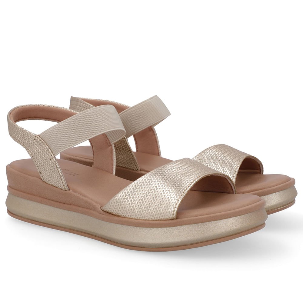 Sandália Salto Plataforma Couro Textura Tricô Dourada Dourado 2