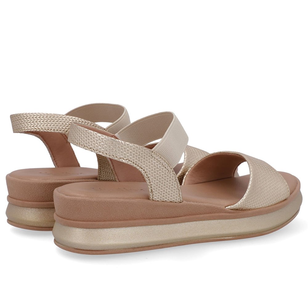 Sandália Salto Plataforma Couro Textura Tricô Dourada Dourado 3