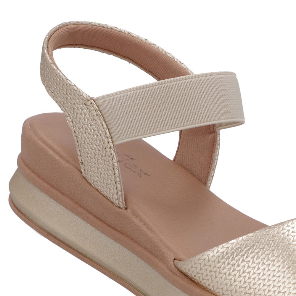 Sandália Salto Plataforma Couro Textura Tricô Dourada Dourado 4