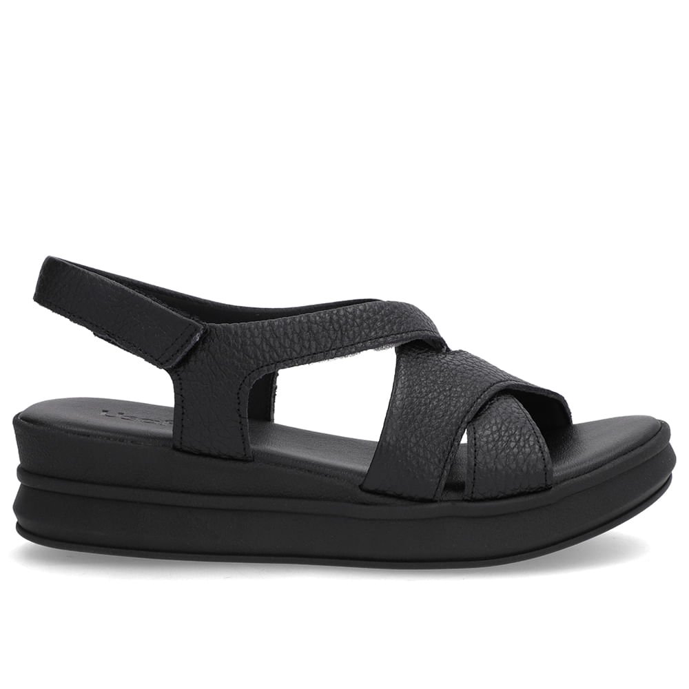 Sandália Salto Plataforma Couro Preta Tiras Trançadas