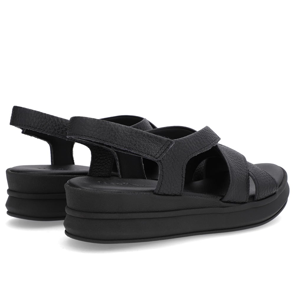 Sandália Salto Plataforma Couro Preta Tiras Trançadas Preto 3