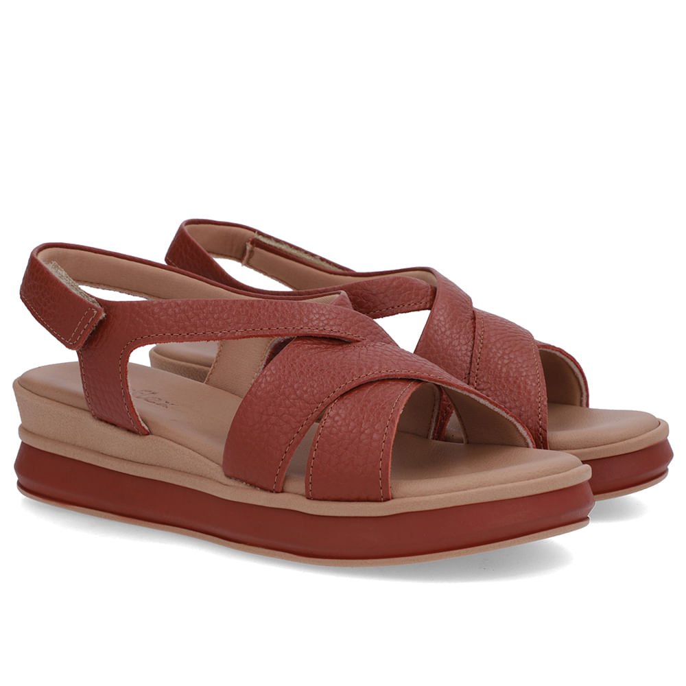 Sandália Salto Plataforma Couro Marrom Tiras Trançadas Marrom 2