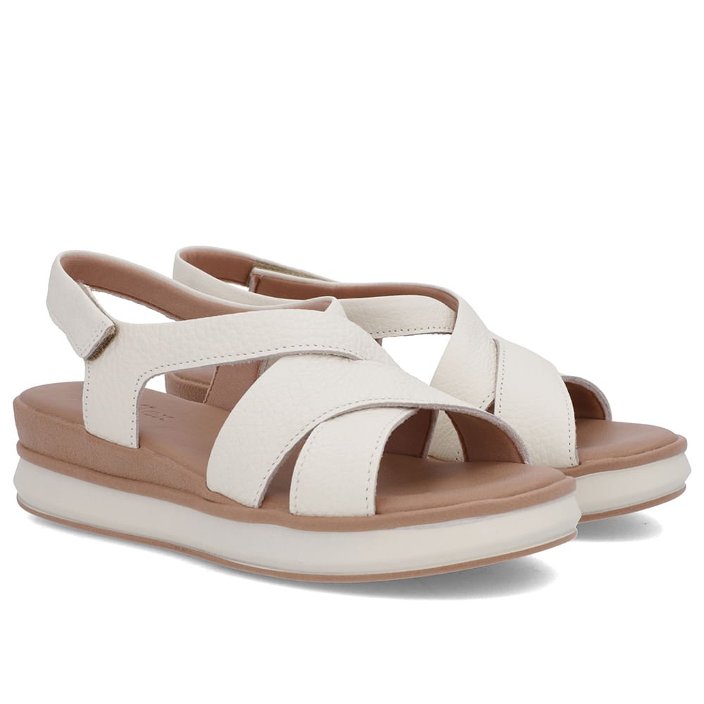 Sandália Salto Plataforma Couro Branca Marfim Tiras Trançadas Branco 2