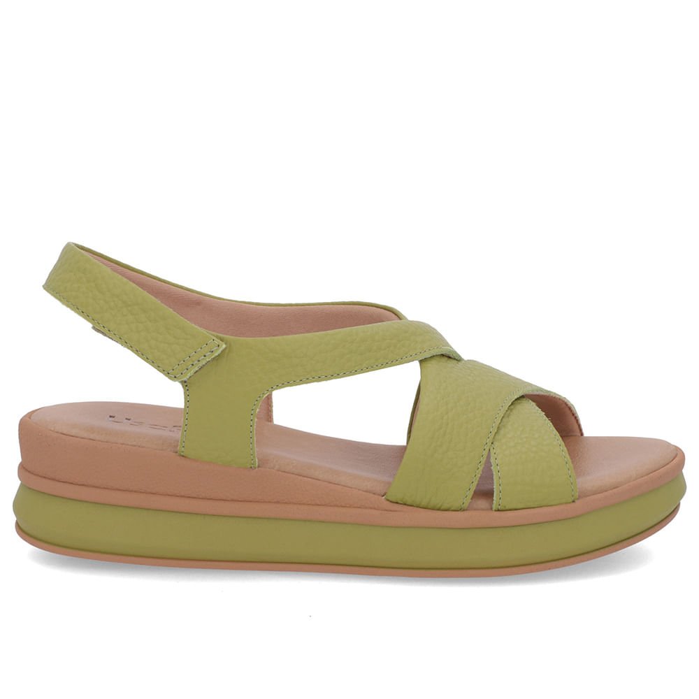 Sandália Salto Plataforma Couro Verde Tiras Trançadas