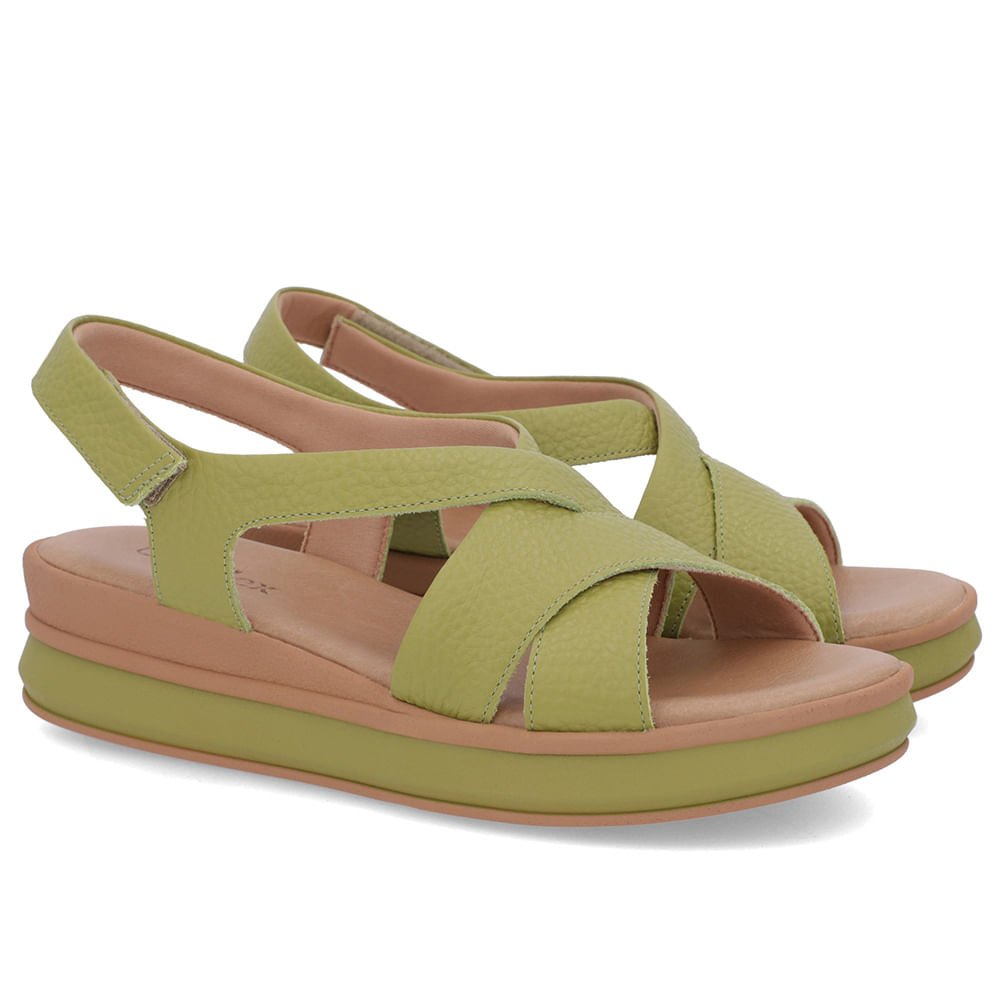 Sandália Salto Plataforma Couro Verde Tiras Trançadas Verde 2