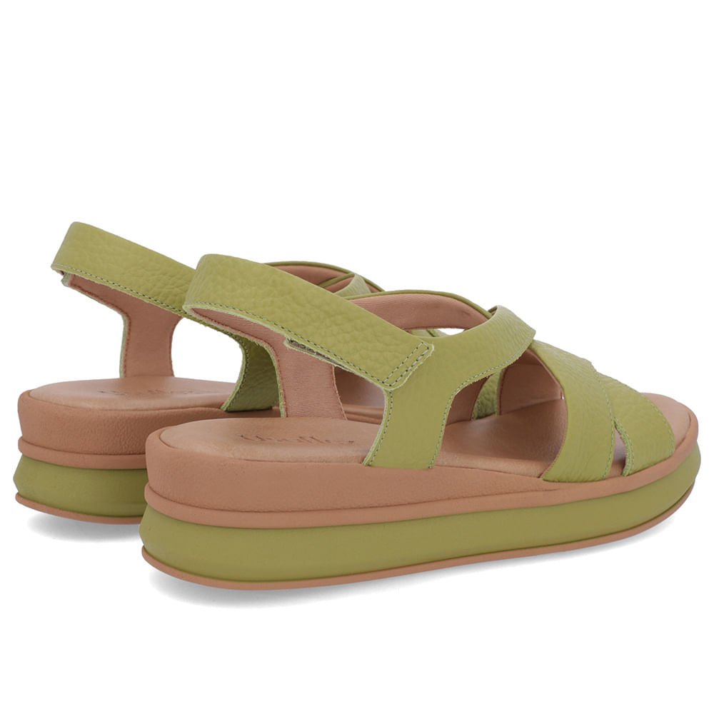 Sandália Salto Plataforma Couro Verde Tiras Trançadas Verde 3