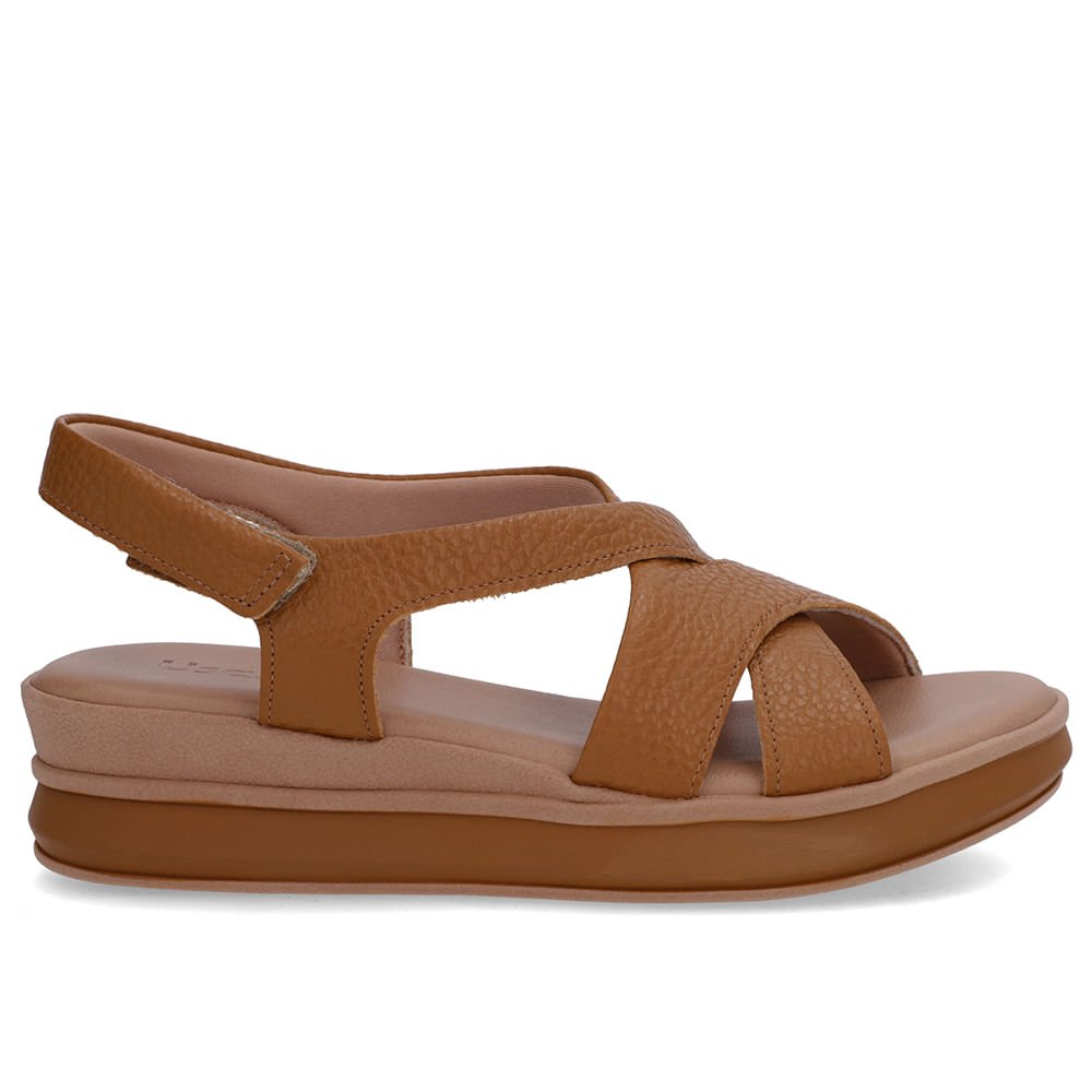 Sandália Salto Plataforma Couro Marrom Tiras Trançadas