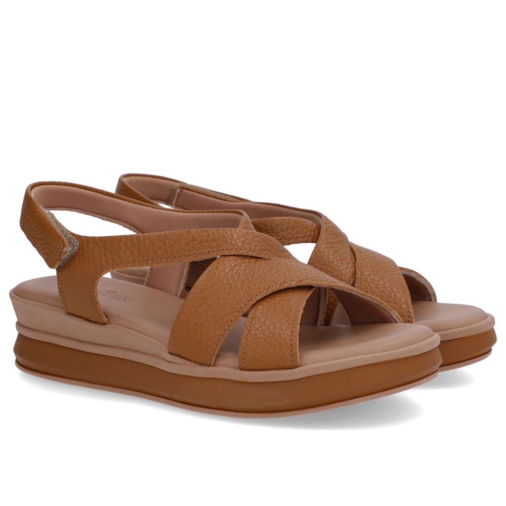 Sandália Salto Plataforma Couro Marrom Tiras Trançadas Marrom 2