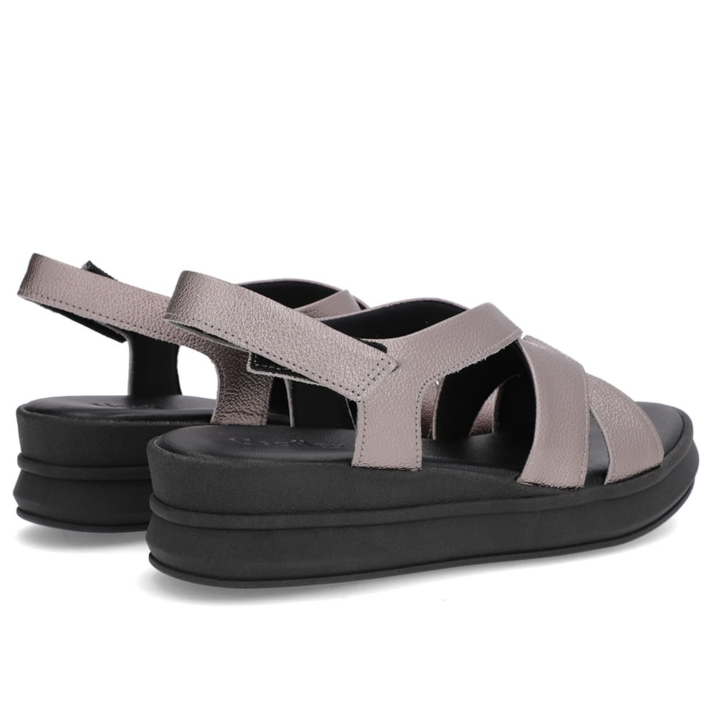 Sandália Salto Plataforma Couro Aço Tiras Trançadas Cinza 3