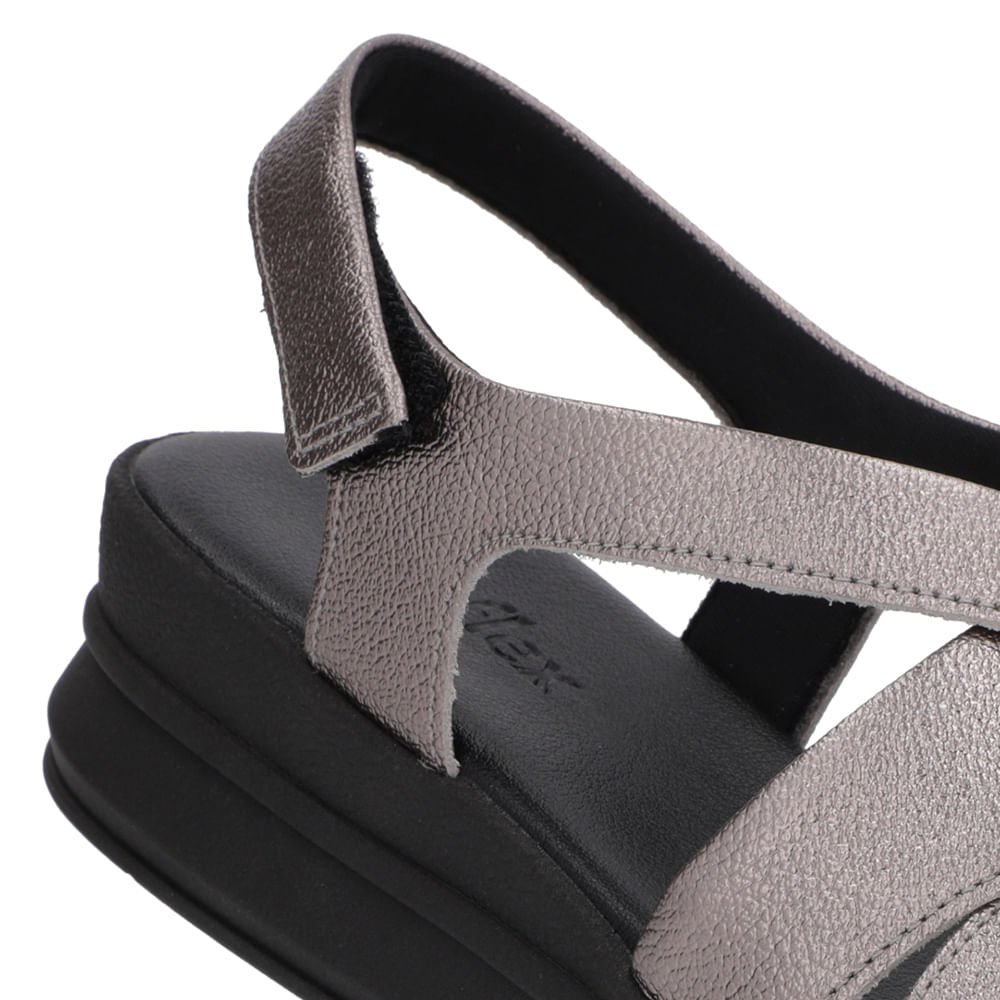 Sandália Salto Plataforma Couro Aço Tiras Trançadas Cinza 4