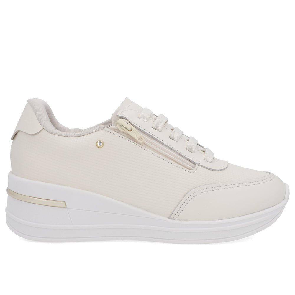 Tênis Zíper Lateral Branco Marfim Couro