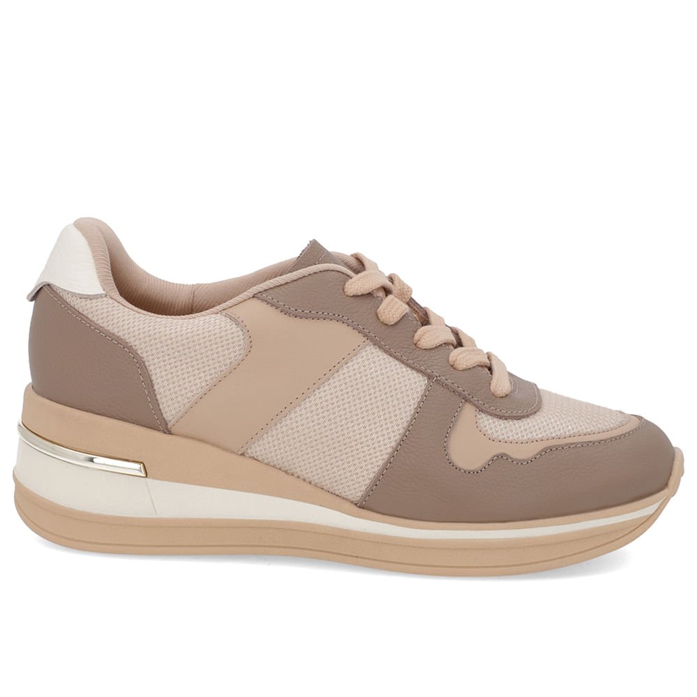 Tênis Cadarço Marrom Couro Tecido