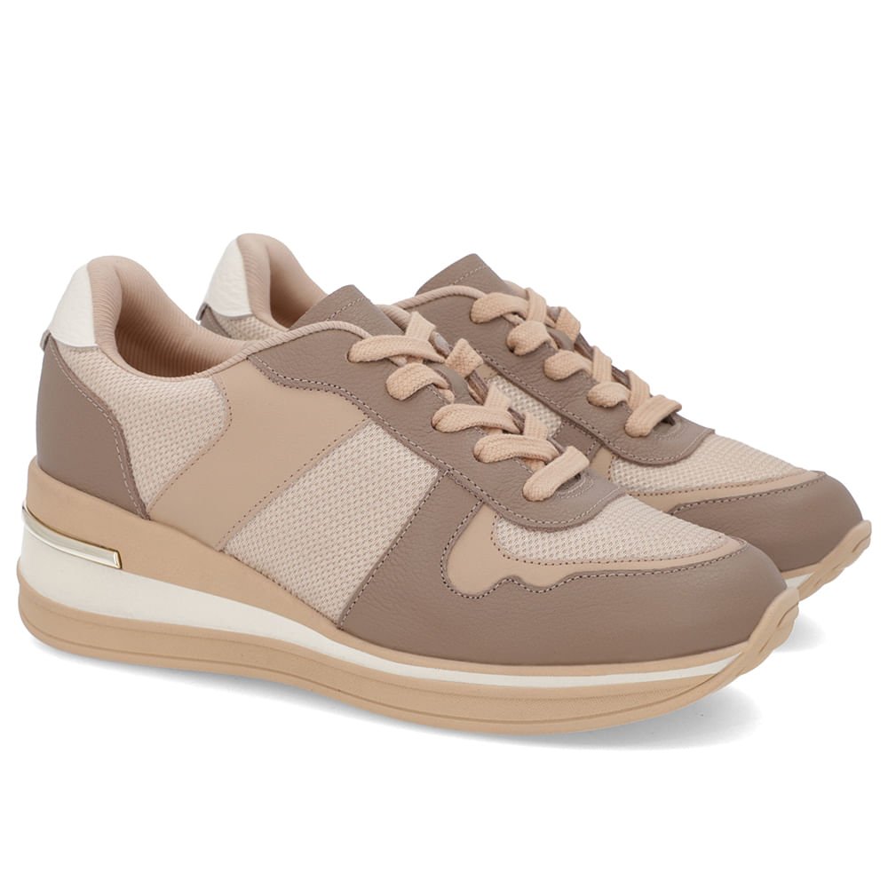 Tênis Cadarço Marrom Couro Tecido Marrom 2