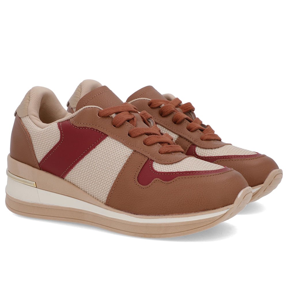 Tênis Cadarço Marrom Couro Tecido Marrom 2