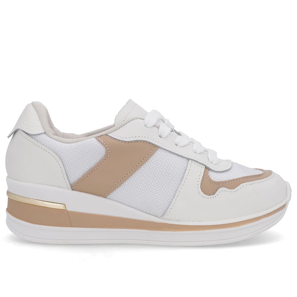Tênis Cadarço Branco Couro Tecido