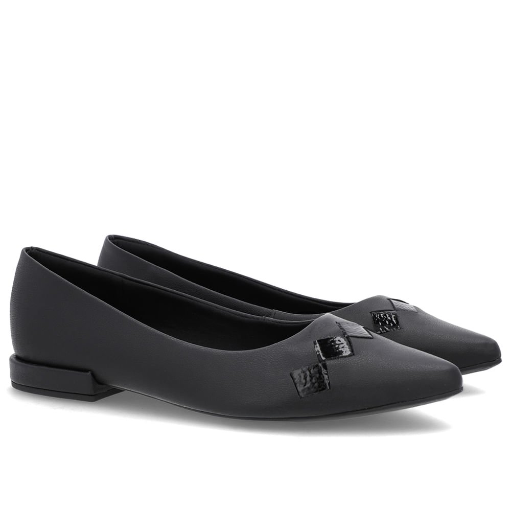 Sapatilha Preta Couro Salto Bloco Detalhe Preto 2