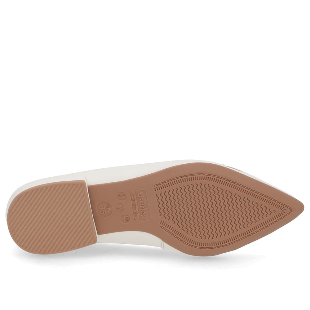 Sapatilha Branca Marfim Couro Salto Bloco Detalhe Branco 5